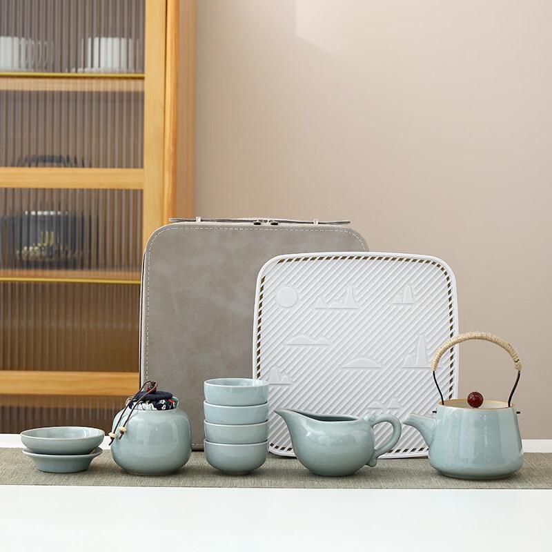 Qinliang Portable Ceramic Travel Tea Set (1 Pot, 4 Cups)