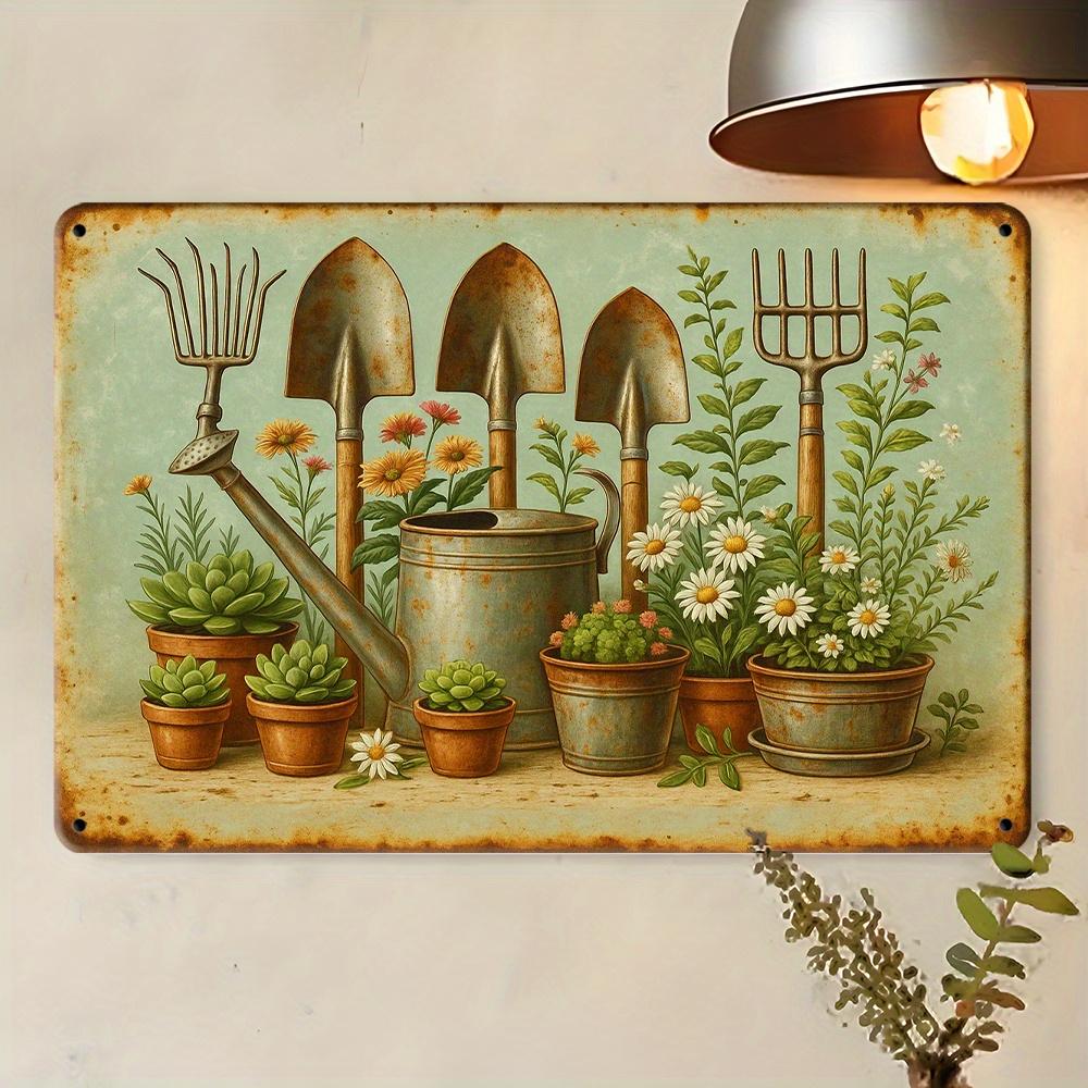 Vintage Gardening Tools Metal Sign - 20.32x30.48cm Rustic Plant Theme Decor for Indoor/Outdoor Spaces
