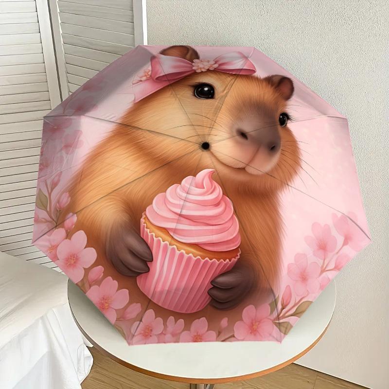 1PC Hamster Cupcake Umbrella-8-Rib Reinforced, Automatic Open, Lightweight & Durable, Cute Fashion Accessory for Outdoor, Beach or Casual Use, Beach U