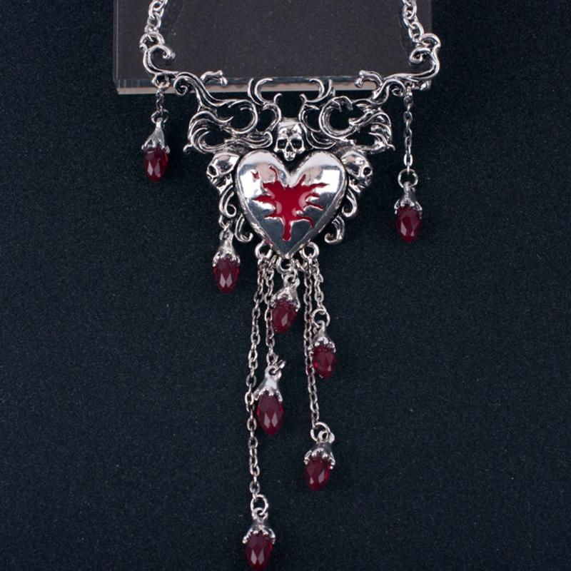 1 Set Niche Design Sense Red Dripping Diamonds Necklace Love Heart Earrings Halloween Christmas Fashion Retro Earrings