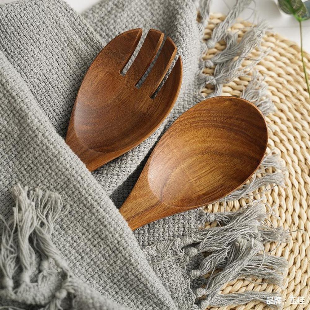 1 stücke Holz Kochen Löffel und Gabel Set Log Holz Löffel Holz Gabel Salat Löffel Pasta Gabel Kochen Utensilien Anzug