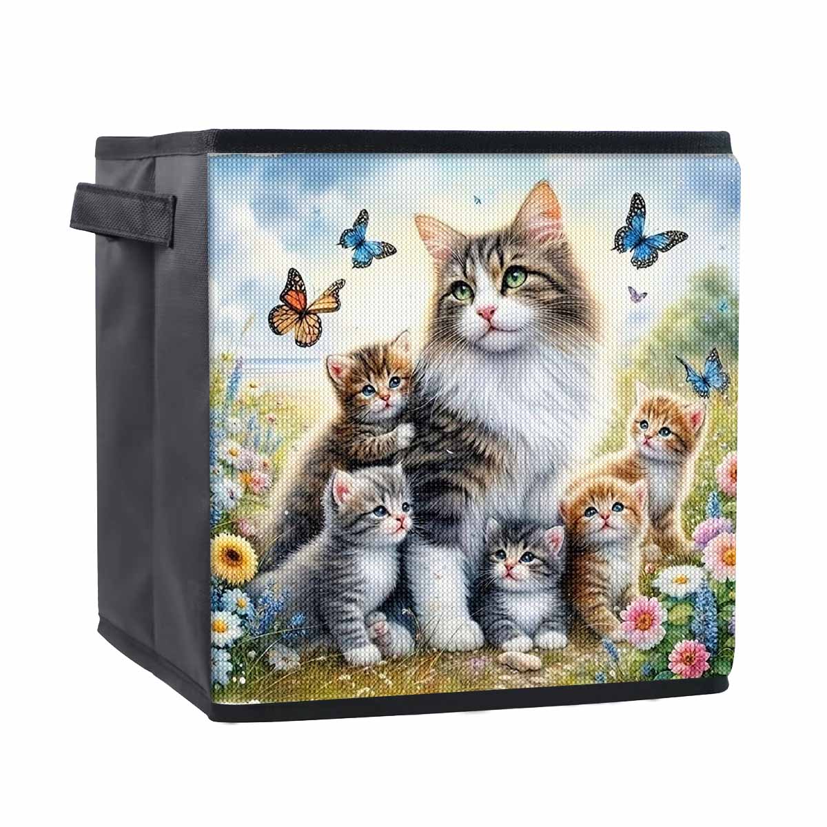 

Кошка-мать и ее котята 5D Алмазная живопись Корзина для хранения Полная круглая выкладка Мозаика Алмазная вышивка Наборы для вышивания крестом Домашний декор Домашний декор 25cmx25cm