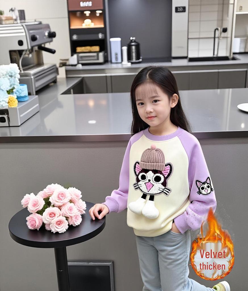 2025 Girls' Fleece-Lined Long Sleeve Sweatshirt - Autumn/Winter Fashion