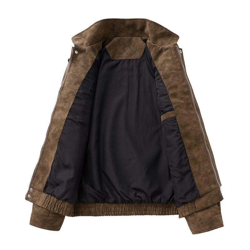 Men American Style Casual Turn Down Collar Pu Leather Flight Bomber Jacket