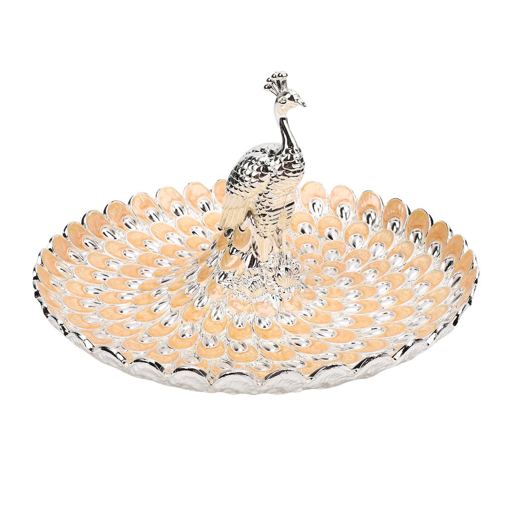 Peacock Fruit Tray Zinc Alloy Metal Peacock Plate for Bread Snacks Cakes   Candies