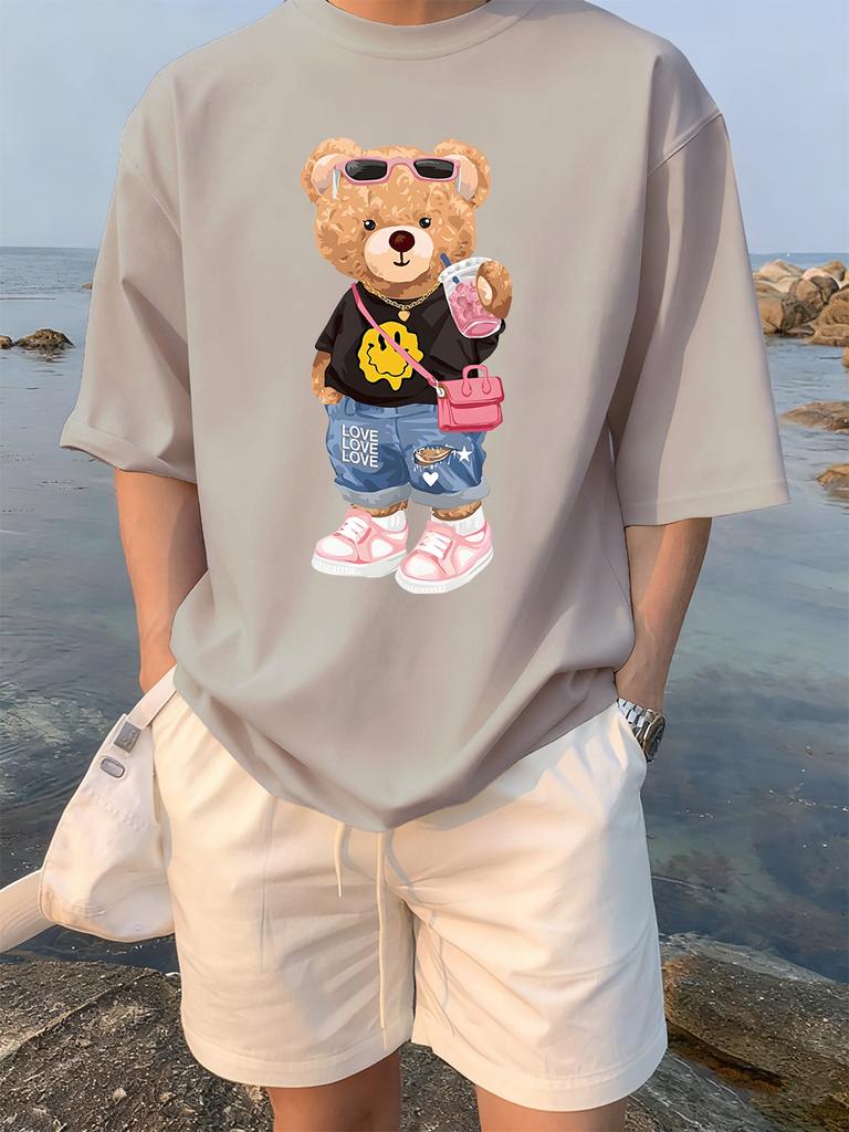 Bear Likes Drink Beverages Printed TShirts Women Summer Cotton Short Sleeve Tees Loose ONeck Soft Tops Basic Woman Clothes