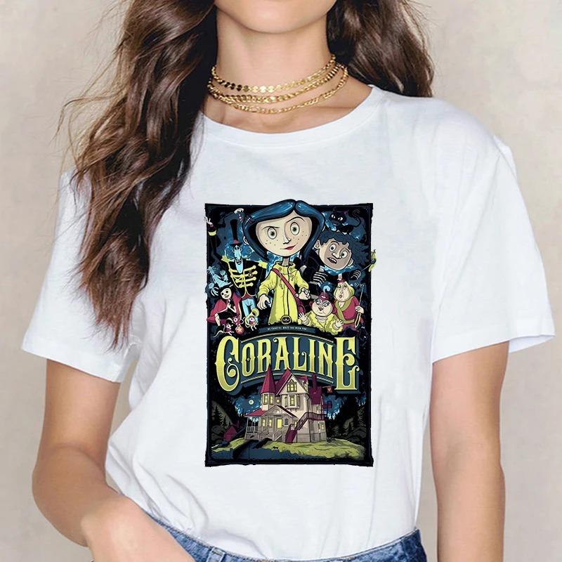 Maglietta Horror di Moda Bambola Coraline Sogni Maglietta Y2k Donna Vintage Gotica Magliette Grafiche di Halloween Abbigliamento