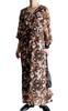 Gold Japan Plus Size Long Flared Floral Voluminous Perfect for Fall and Sizes Women's Dress, Sleeves, Print, Drawstring, V-Neck, Sleeves, Spring,