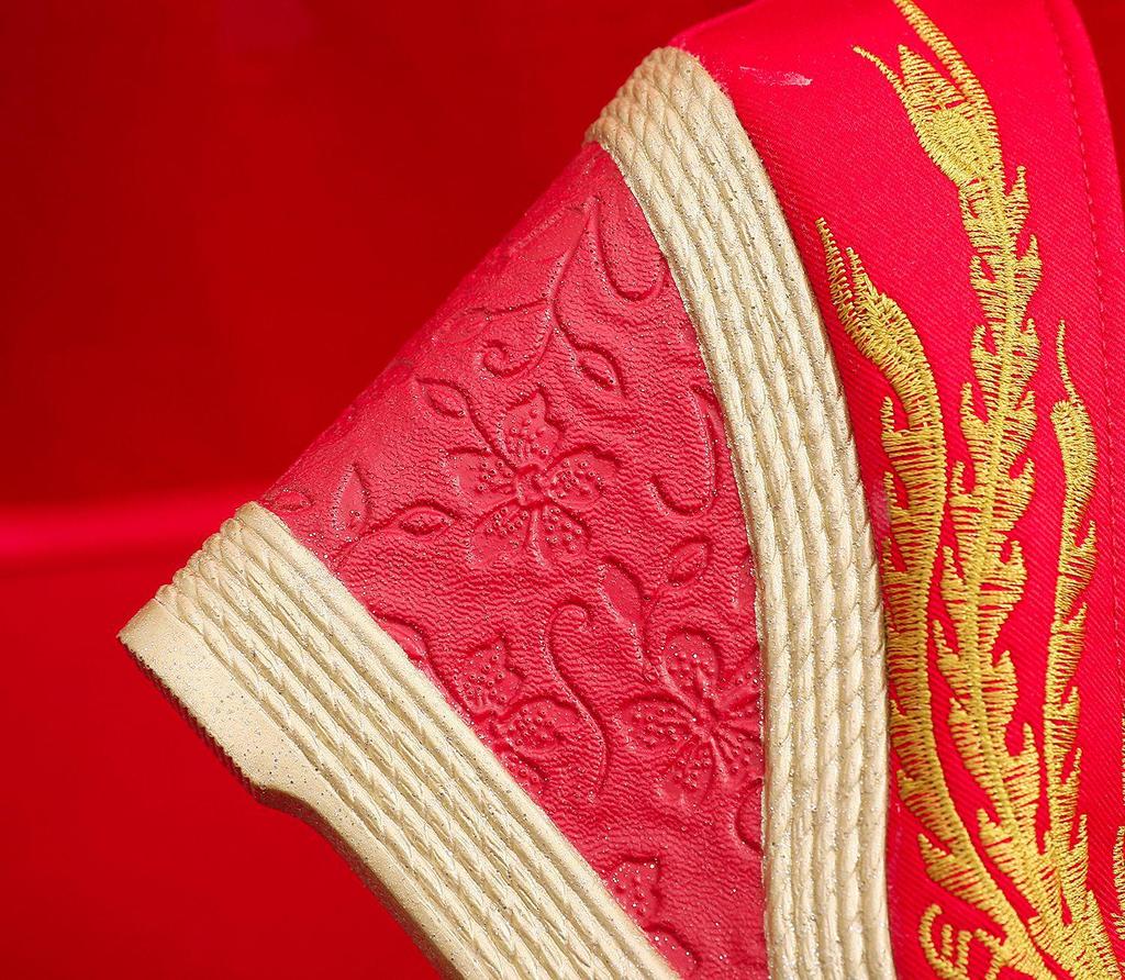 Show He Women's Spring Pearl Tassel High Heel Bridal Embroidered Shoes