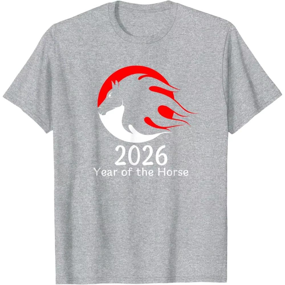 Year of The Horse 2026 Summer Mens Letter Horse Printed Round Neck Tshirt Street Neutral Casual 100 Cotton Soft Short Sleeve
