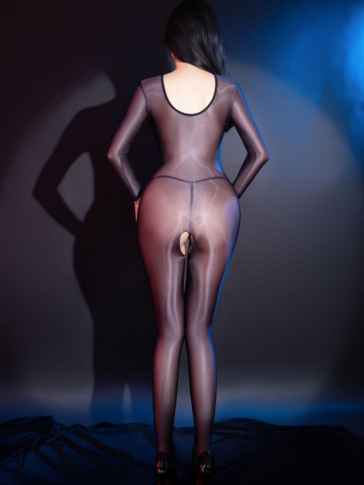 Sexy Oil Shiny Women's Jumpsuit Elastic Sheer Open Crotch Exotic Bodysuit Shaping Wear Woman Tighs Bodycon Clubwear Unitard