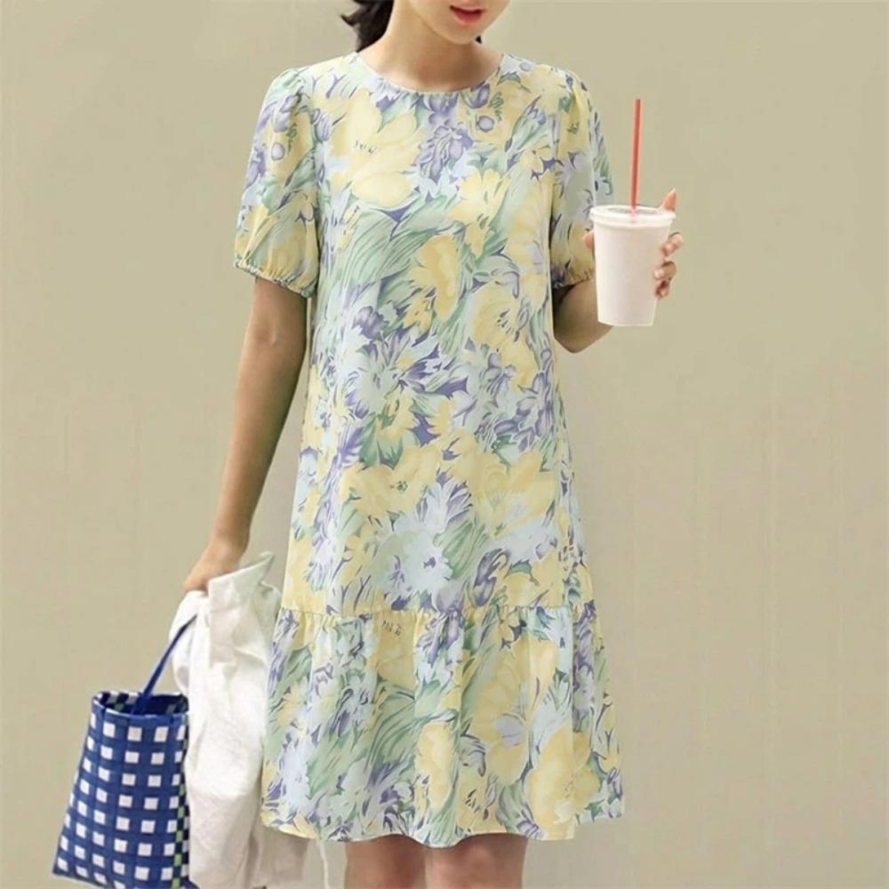 Sommer Freizeit Damen Nachthemd Kurzarm Kleider Lockerer Schnitt Nachtwäsche Hauskleidung Nachthemd Loungewear Kleider