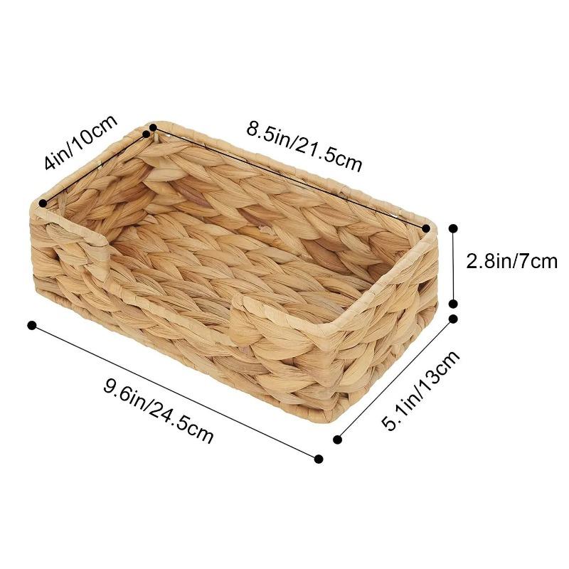 Square Straw Tissue Box Hand Woven Rattan Tray Wicker Baskets for Toilet Tank Tray Wicker Tray for Kitchen Home Office