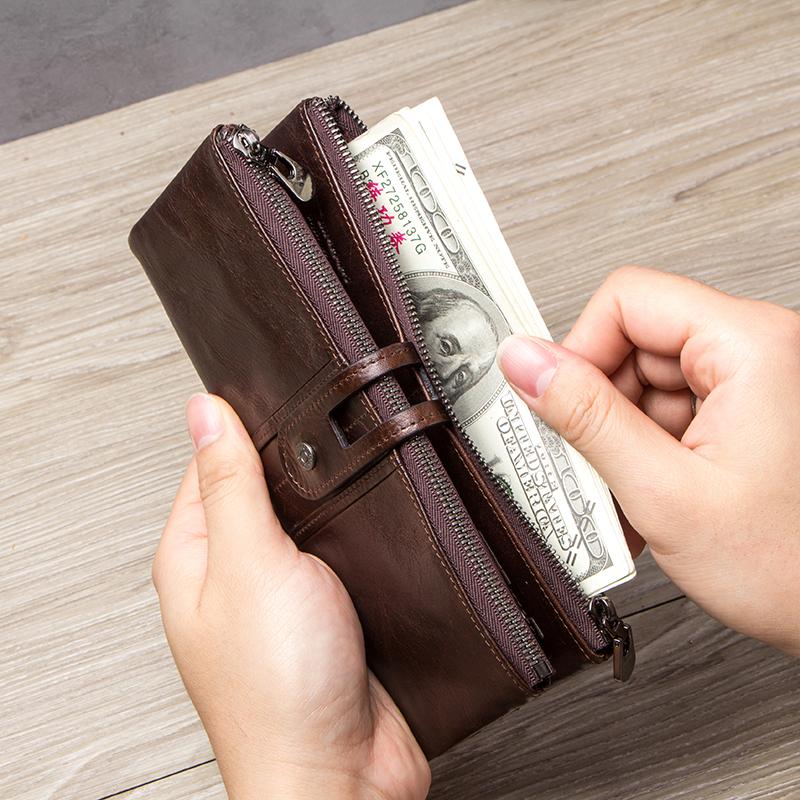 Woman/Men Long Wallet Genuine Leather RFID Anti-fraud Multi Functional Card Holder Coin Purse Vintage Male Zipper Money Bag Clutch