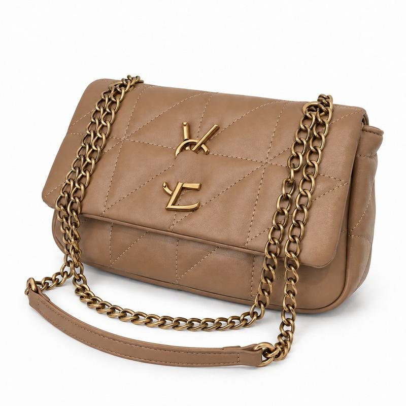 Women's Quilted Shoulder Bag Elegant PU Leather Flap Handbag with Gold Chain Strap Small Crossbody Purse
