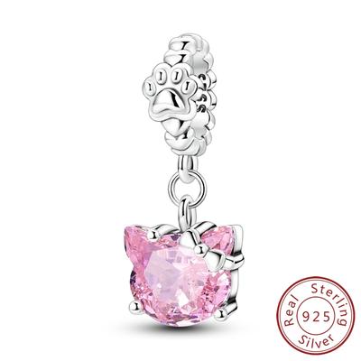 100% Copper Pink Cat Paw Print Pendant Charms Beads Jewellery Fit Original Bracelet For Women Diy Gift