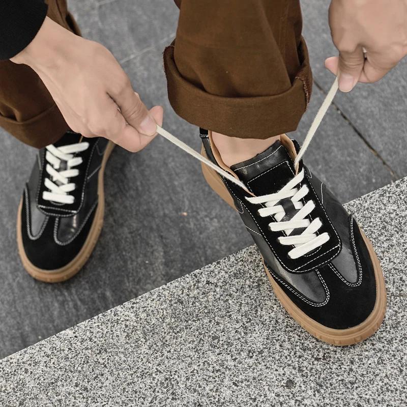 Fashion Italian Casual Flat Designer Vulcanized Shoes Classic Men Lace Up Outdoor Walking Oxford Shoe Genuine Leather Comfy Office Shoes