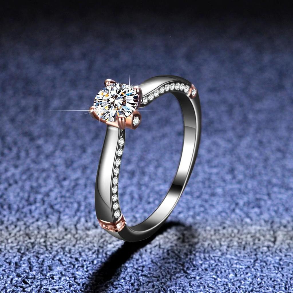 S925 Sterling Silver Four-Prong Gold Diamond Ring with 0.50ct Moissanite for Women - Luxurious High-End Feel
