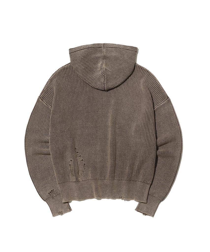 BIG UNION Dying Washed Knit Hoodie / Dark Brown