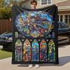 1pc Hogwarts Harry Potter Stained Glass Outdoor Flannel Throw Blanket All Season Soft Warmth,Home Decor 1031206