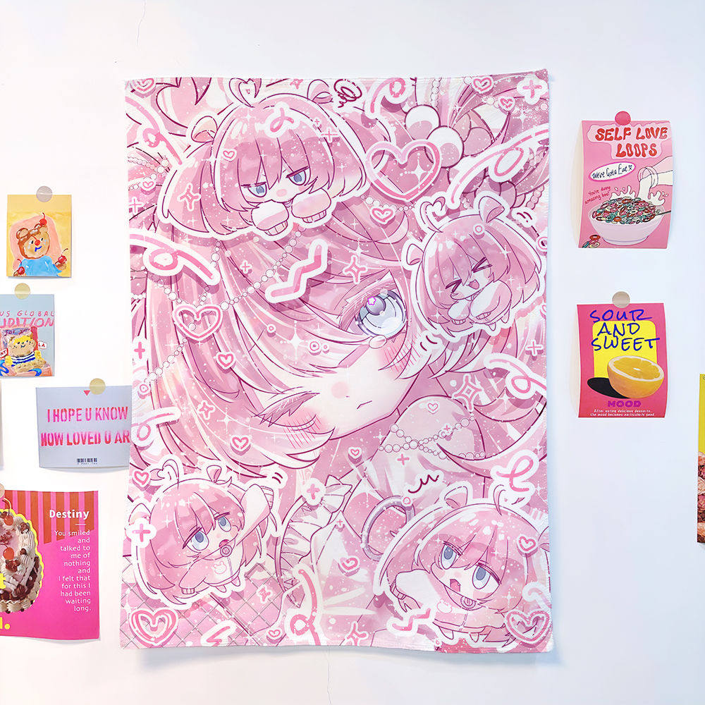

Kawaii Anime Girl Tapestry Sweet Dessert Print Wall Hanging for Bedroom Aesthetic Decor Background Cloth 74x94cm(29x37in)