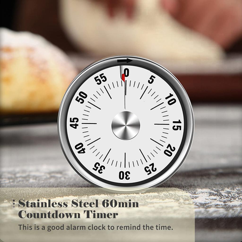 Kitchen Timer, 60-Minute Countdown, MechanicalMagnetic Timer Not Required, Stainless Steel, Countdown Timer for School, Classroom, Education,