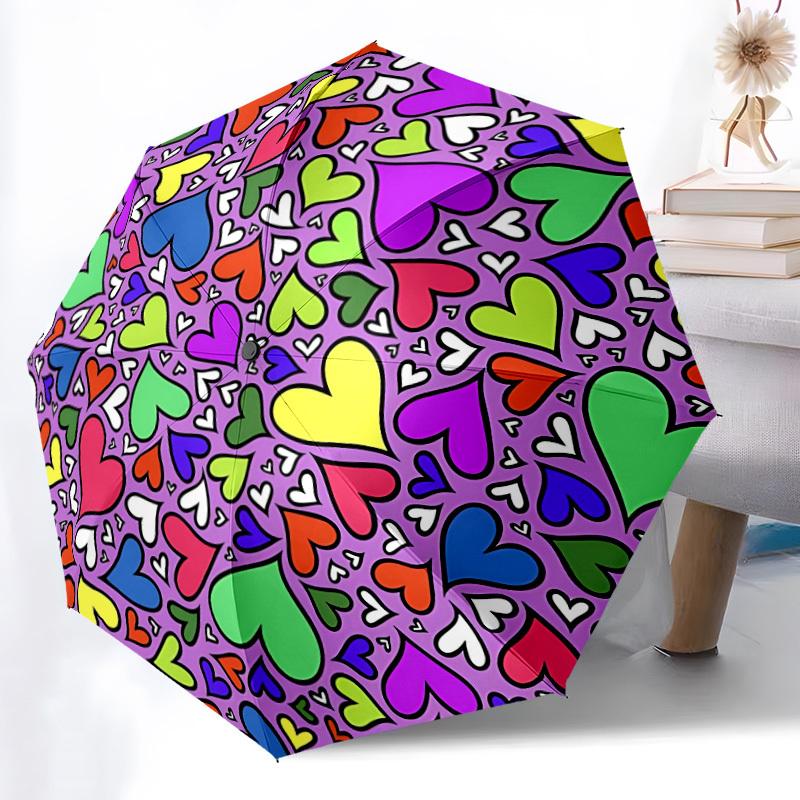 1pc Heart Print Automatic Umbrella - Automatic Opening And Closing, Sturdy Iron Frame, Portable Folding Design yy251018109
