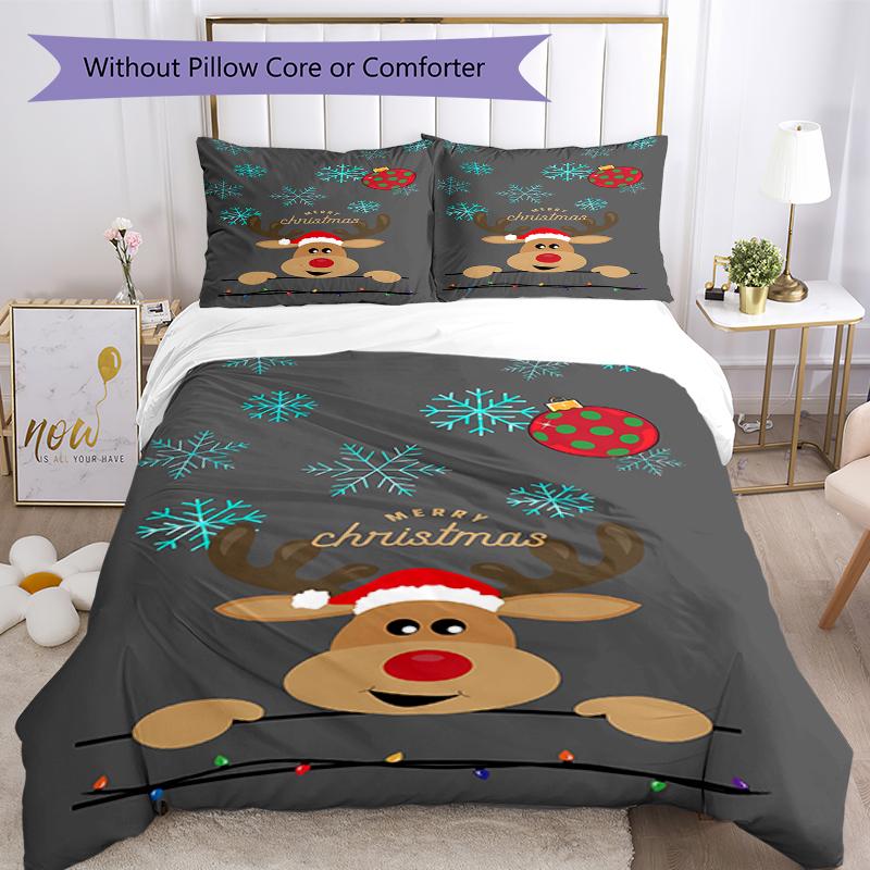 3pcs Christmas Reindeer Bedding Set Duvet Cover Closure Includes 1 Duvet Cover & 2 Pillowcases, Soft and Comfortable for All Seasons.