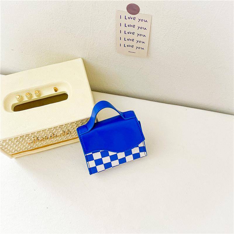 Fashionable Kids Checkerboard Mini Shoulder Bag Modern Ins Style With Water Resistant Features синий