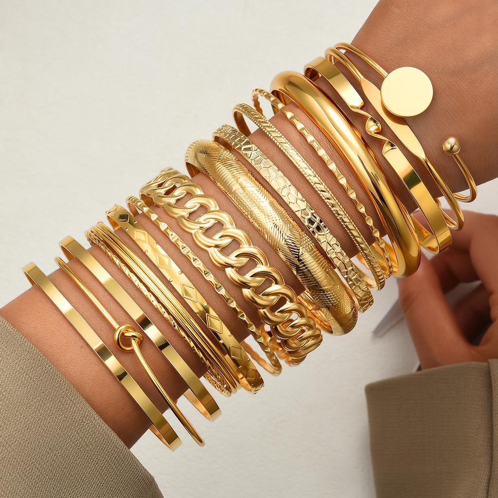 15 Stück/Set Punk Einfache Mehrschichtige Armbänder für Damen Elegant Zart Gedreht Funkelnd Verstellbare Armreifen Schmuck Paar Geschenke