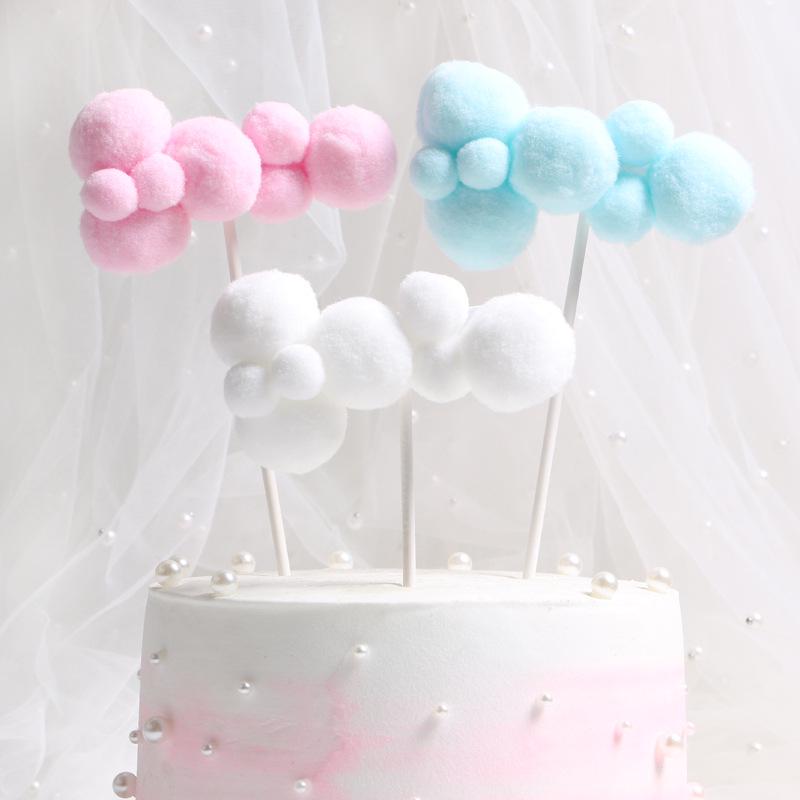 3D Cloud Cake Decorations: Dessert Flags & Fluffy Ball Inserts