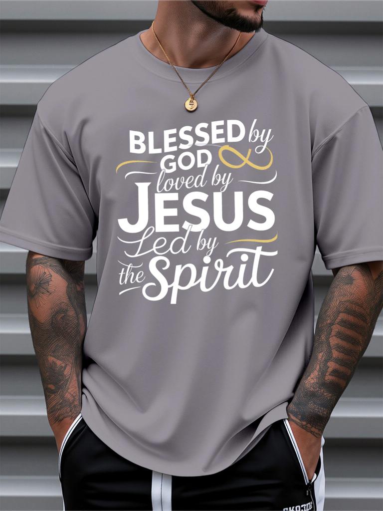 Blessed by God Loved by Jesus 3D Print T Shirt For Man Casual Slim Fit Round Neck Short Sleeved T-shirt Top