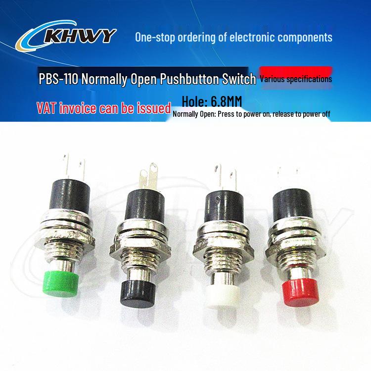 2-Pin Normally Open Momentary Push Button Switch (PBS-110), 6-7MM Hole