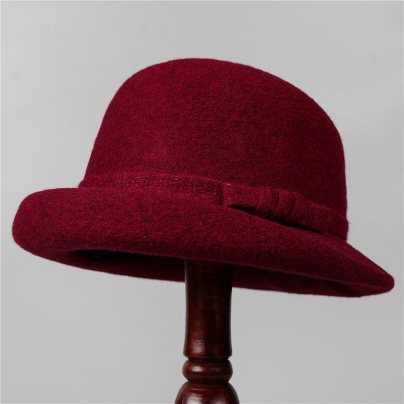 Premium Curled Woolen Hat Women's Retro Bow Bucket Hat Autumn and Winter Gold Wind Hat