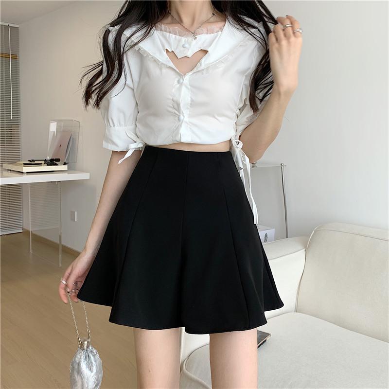 2026 Petite A-line Black Fluffy Skirt for Women - Spring/Summer/Autumn Design S: Waist 86-97 cm чёрный
