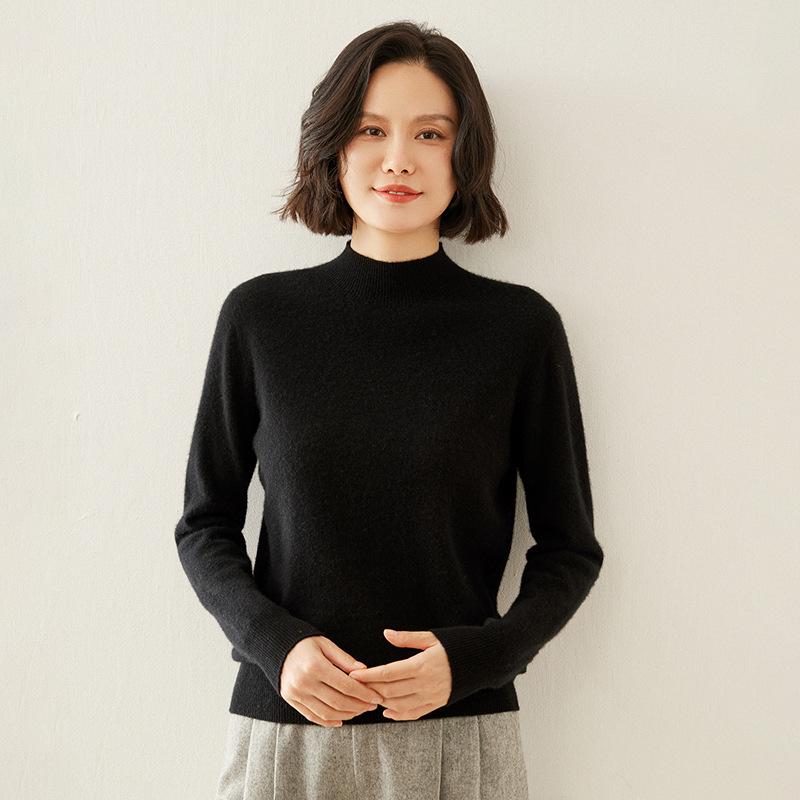 Women's Slim-Fit Half-High Neck Cashmere Sweater: Warm & Versatile Knitted Pullover