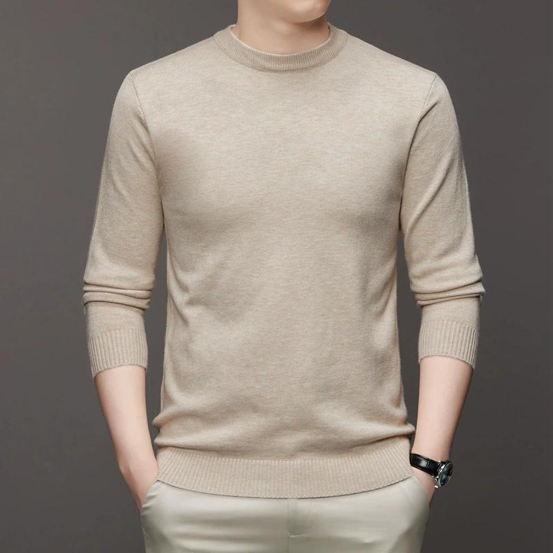 7 Colour Men's Round Neck Spring and Autumn Long Sleeved Solid Color Sweater Soft Warm and Comfortable Top with A Base