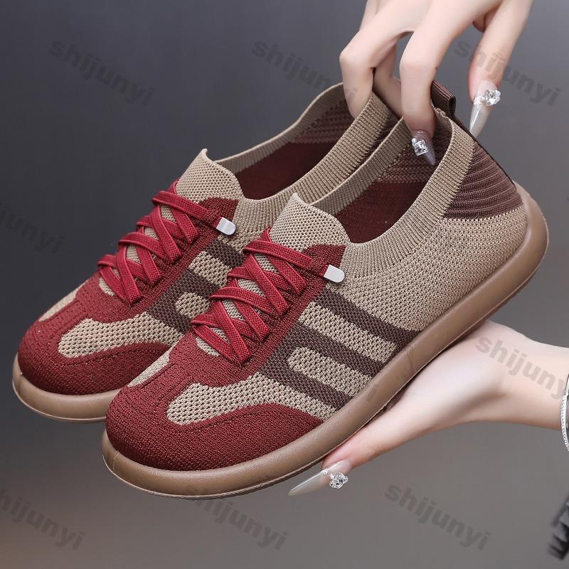 Women Flats 2026 Spring New Autumn Mesh Breathable Comfortable Soft Sole Casual Shoes Fashion Cross Tied Vintage Fly Weave Shoes