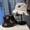 Bear printed quick-drying fisherman's hat Children's outdoor leisure versatile sunshade and sun protection Double-sided flat-top basin hat