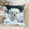 Cute White Puppy In Snow Pillowcase Fluffy Dog Cushion Cover Winter Animal Print Home Decor Cozy Living Room Sofa Throw Pillow