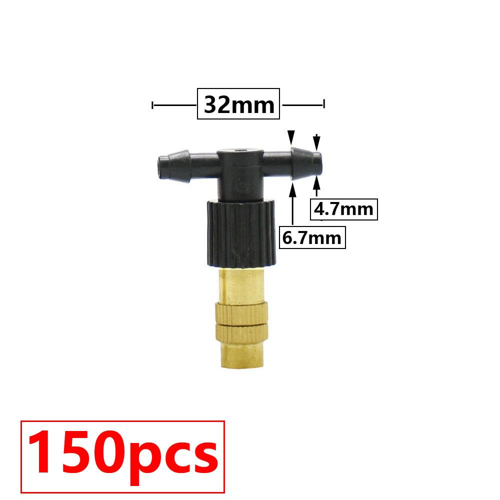 50pcs Adjustable Brass Misting Nozzle Copper Cooling Sprinkler 4/7mm Plastic Tee Barb Thread Connector For Garden Irrigation