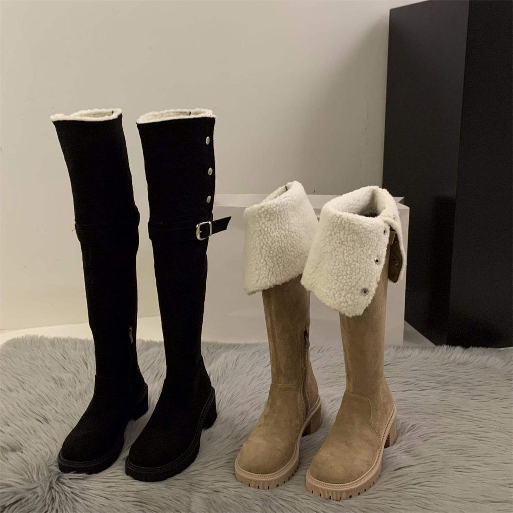 2025 neue Herbst- und Winter-Overknee-Stiefel, Plüsch-Baumwollstiefel, Schneestiefel, lange Reiterstiefel