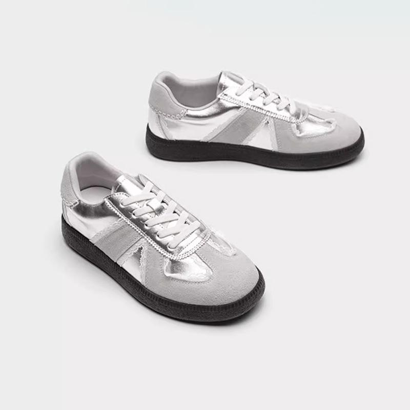 Sun Qian, the Same Virtual Lover, Silver German Training Shoes, Women's Shoes 2025 New Platform White Shoes, Retro Lace Board Shoes