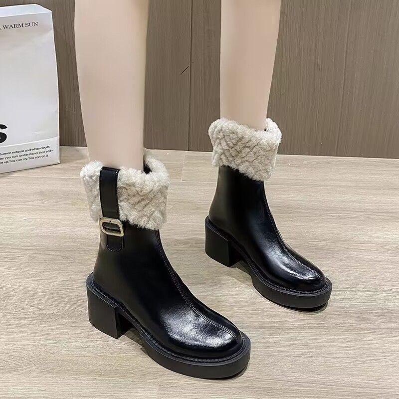 Small High-heeled Fluffy Boots for Women's New Thin Knight Boots, Heightening Tube and Velvet Snow Boots