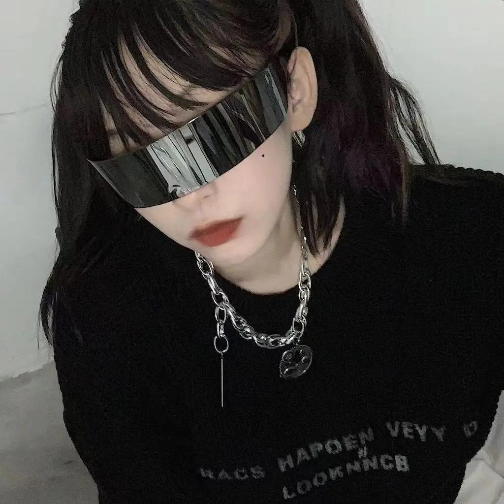Y2K Rimless Sunglasses One Piece Lens Wrap Around Cyber Punk Futuristic Unisex Hip Hop Party Sun Glasses