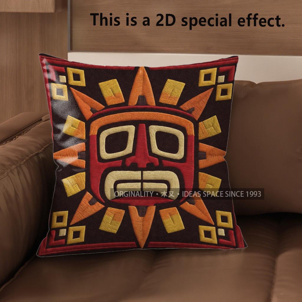 2D Aztec Sun God Print Throw Pillow Covers Pattern Cushion Cover Suitable For Sofa Bedroom Car Pillow Cover
