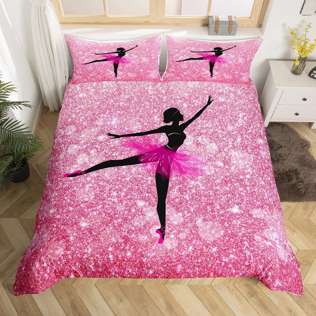 Girls Ballet Bedding SetDancing Ballerina Duvet Cover Blue Purple Gradient Comforter Cover Ballerina Silhouette Quilt Cover