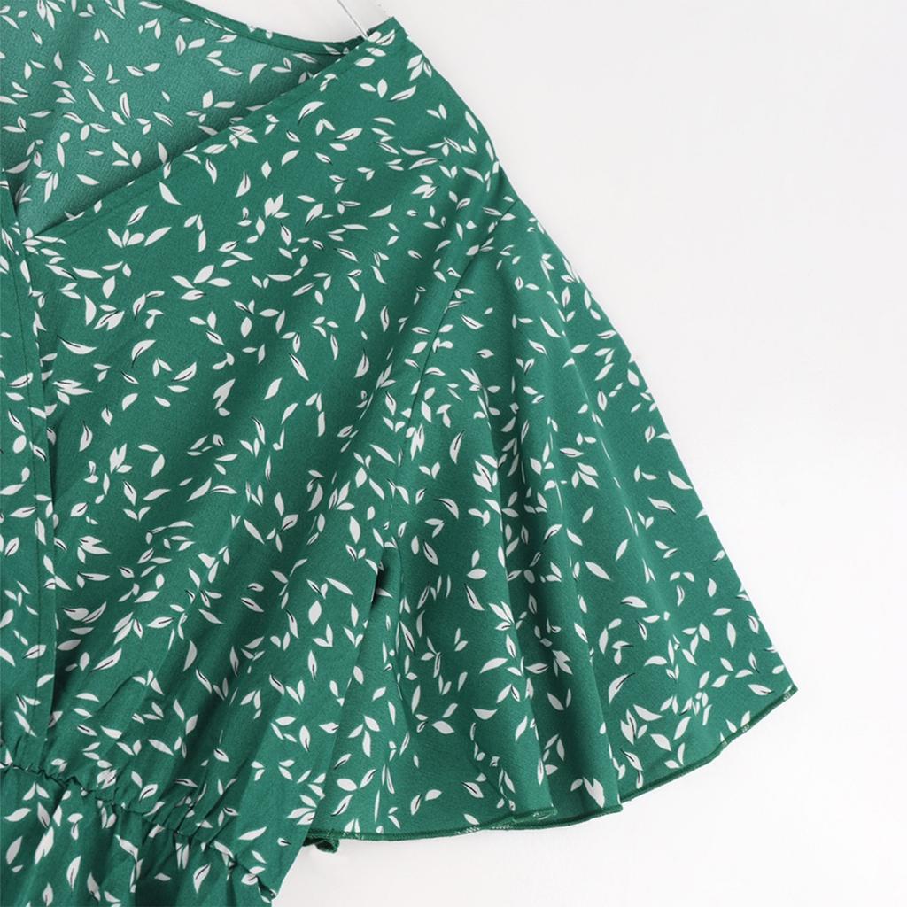Plus Size Floral Print V Neck Short Sleeve High Waist Loose Fit Midi Dress for Women Casual Summer Outfit