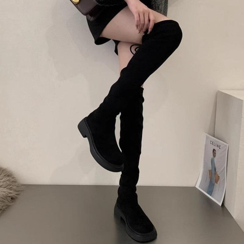 Fashion Mid Heels Women Long Boots 2025 Fashion Suede Platform Shoes Designer Elegant Winter Clasical Pumps Dress Knee Boots De Mujer