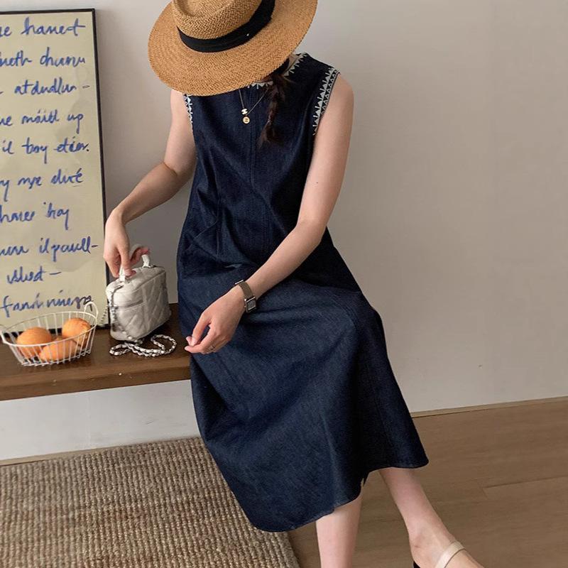 French sleeveless vest denim dress women's new summer retro high-end loose and thin skirt